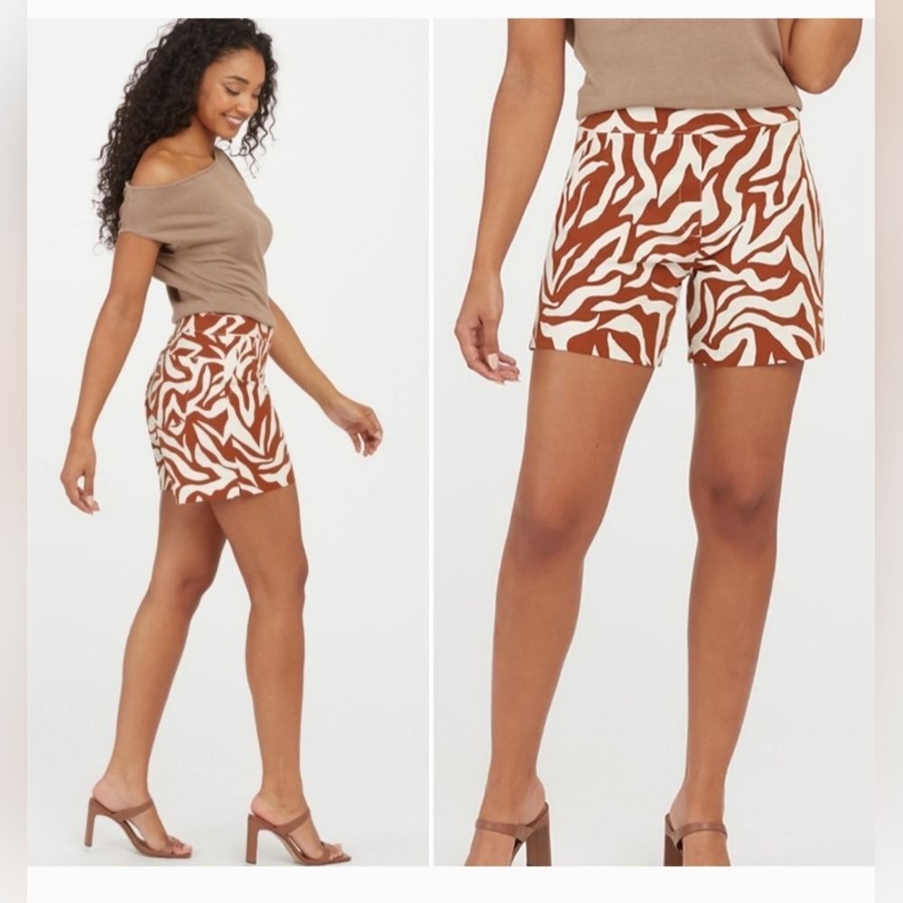 SPANX “ON THE GO” ZEBRA‎ PRINT SHORTS Size XL Brown & Cream